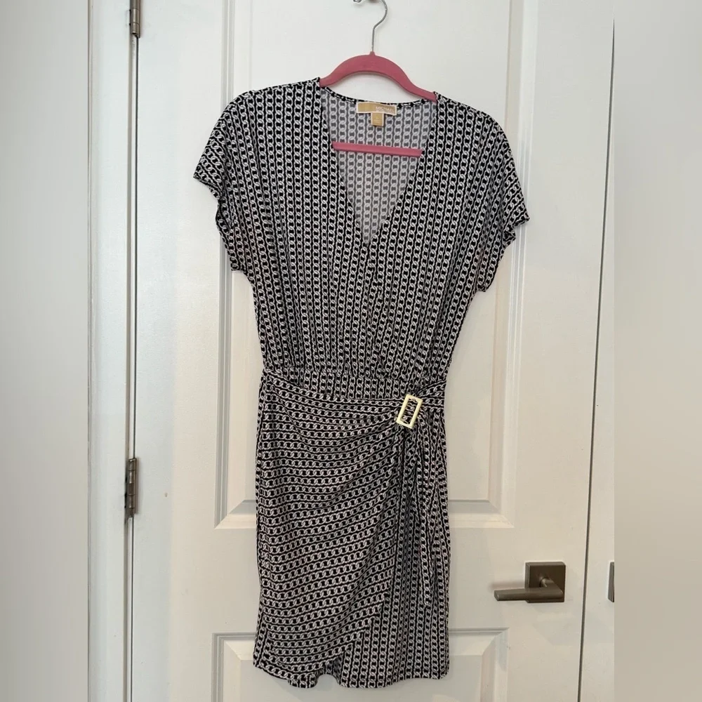 Michael Kors Black and White Patterned wrap Dress